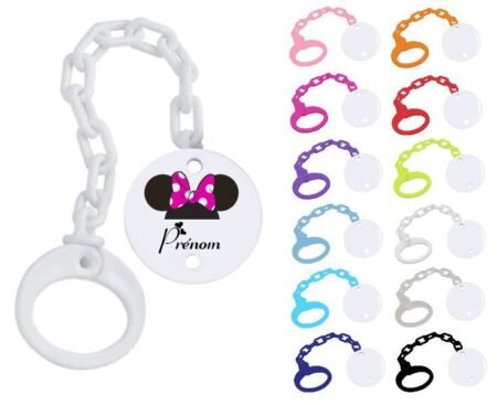 Attache tétine personnalisée Souris noeud rose