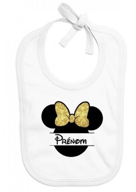 Bavoir bébé personnalisé silhouette souris doré prénom