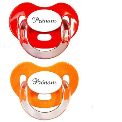 Lot de 2 tétines personnalisées Charme (orange et rouge)