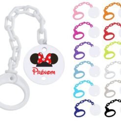 Attache tétine personnalisée Souris noeud rouge